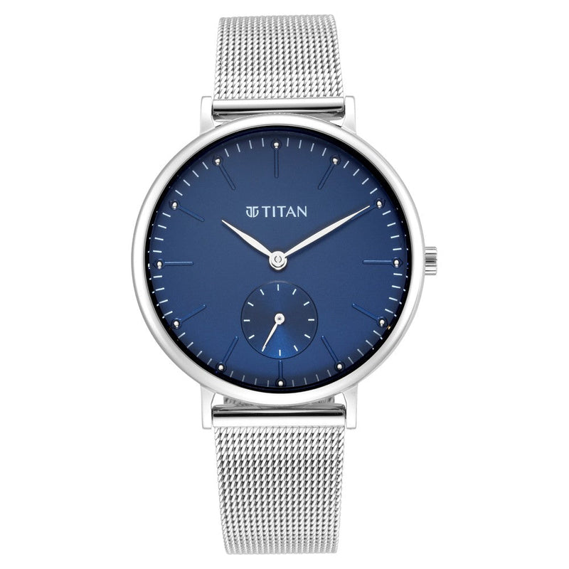 Titan Slimline Blue Dial Analog with Date Metal Strap Watch for Women