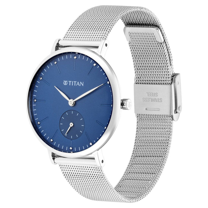 Titan Slimline Blue Dial Analog with Date Metal Strap Watch for Women