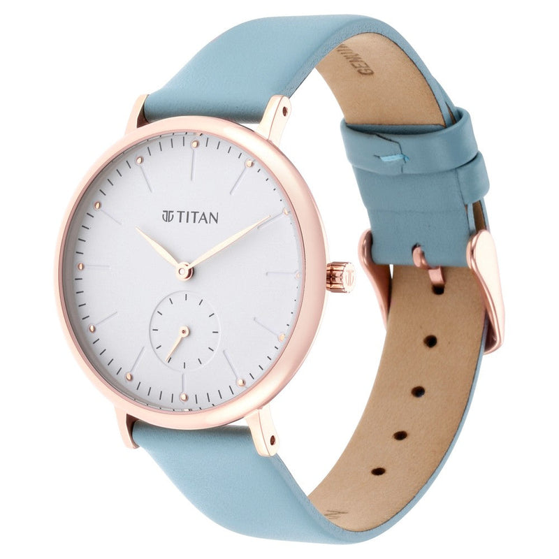 Titan Slimline White Dial Analog Leather Strap Watch for Women