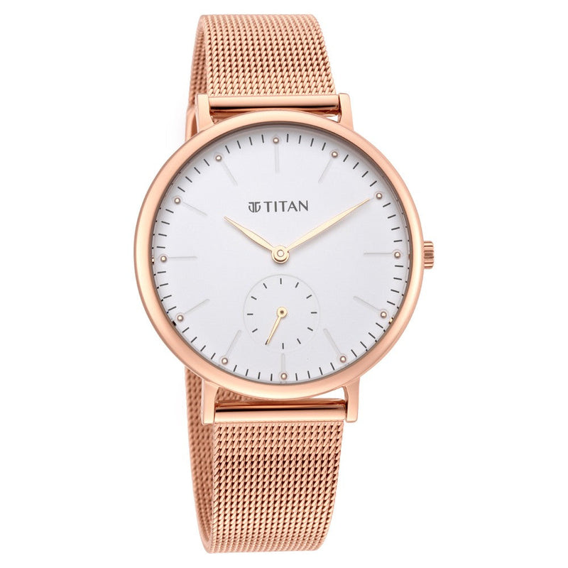 Titan Slimline White Dial Analog with Date Stainless Steel Strap watch for Women