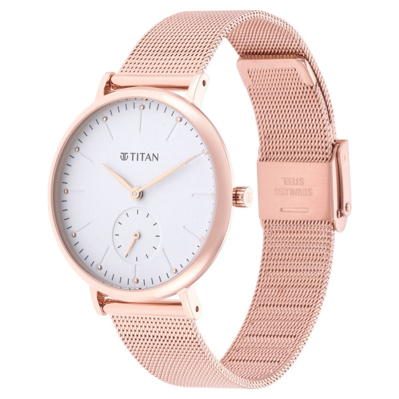 Titan Slimline White Dial Analog with Date Stainless Steel Strap watch for Women