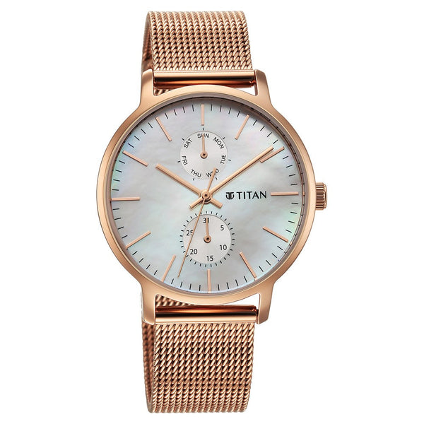 Titan Workwear Slimline Mother Of Pearl Dial Analog with Day and Date Stainless Steel Strap watch for Women