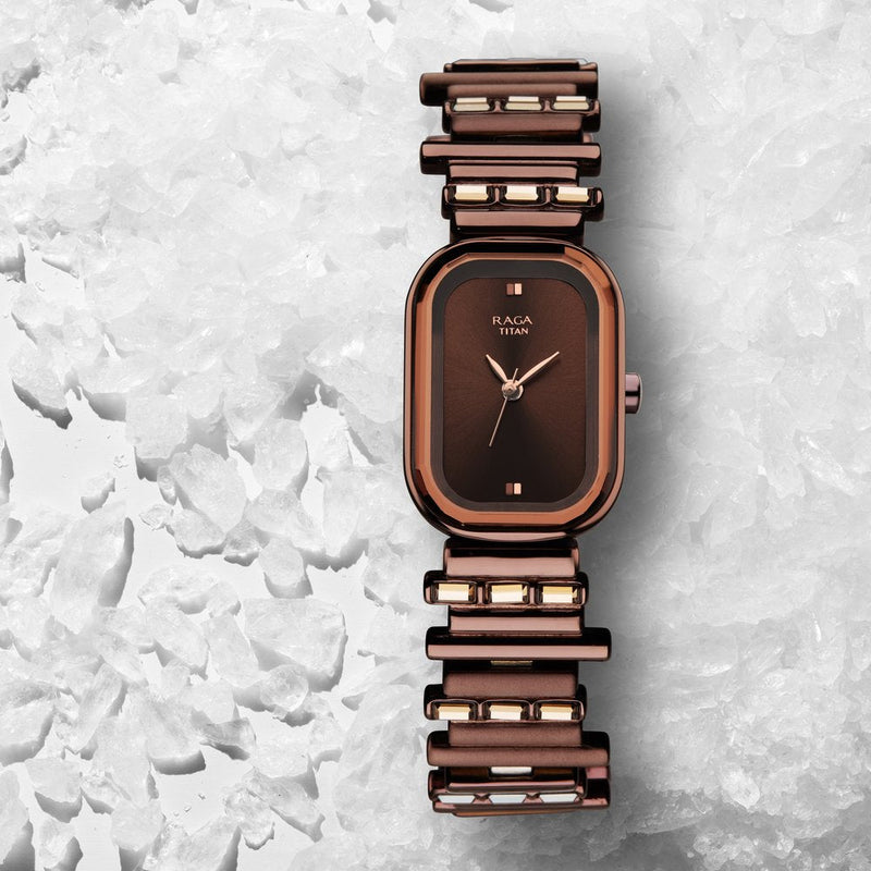 Titan Love All Brown Dial Analog Metal Strap Watch for Women