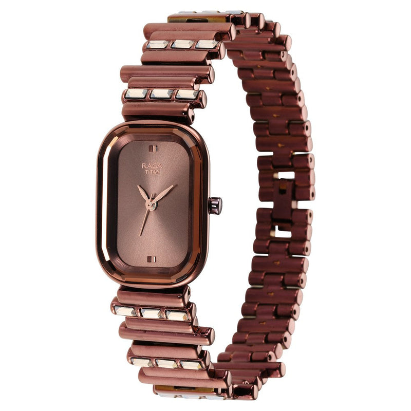 Titan Love All Brown Dial Analog Metal Strap Watch for Women