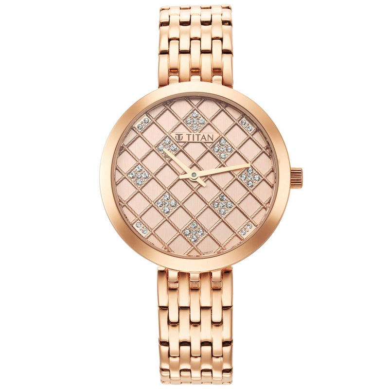 Titan Purple Unending Beauty Rose Gold Dial Women Watch With Stainless Steel Strap