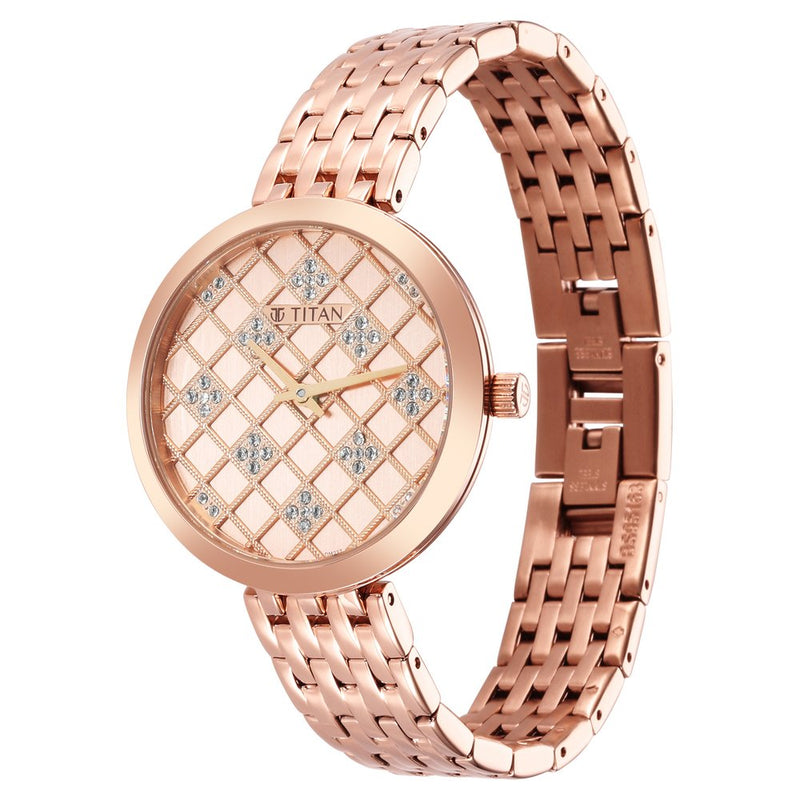 Titan Purple Unending Beauty Rose Gold Dial Women Watch With Stainless Steel Strap