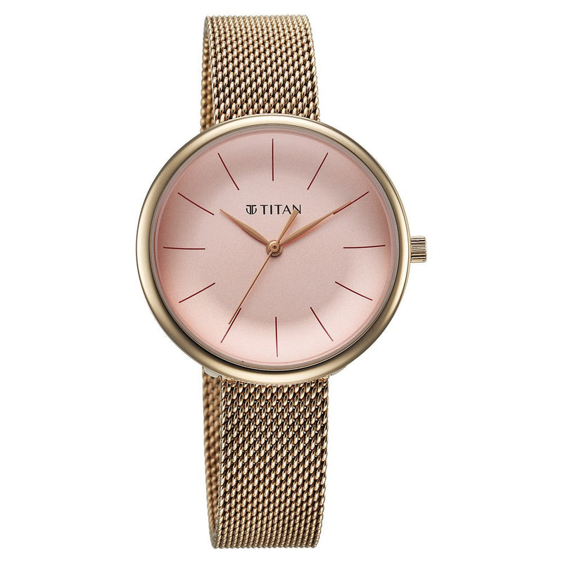 Titan Slimline Quartz Analog Pink Dial Rose Gold Stainless Steel Strap Watch for Women