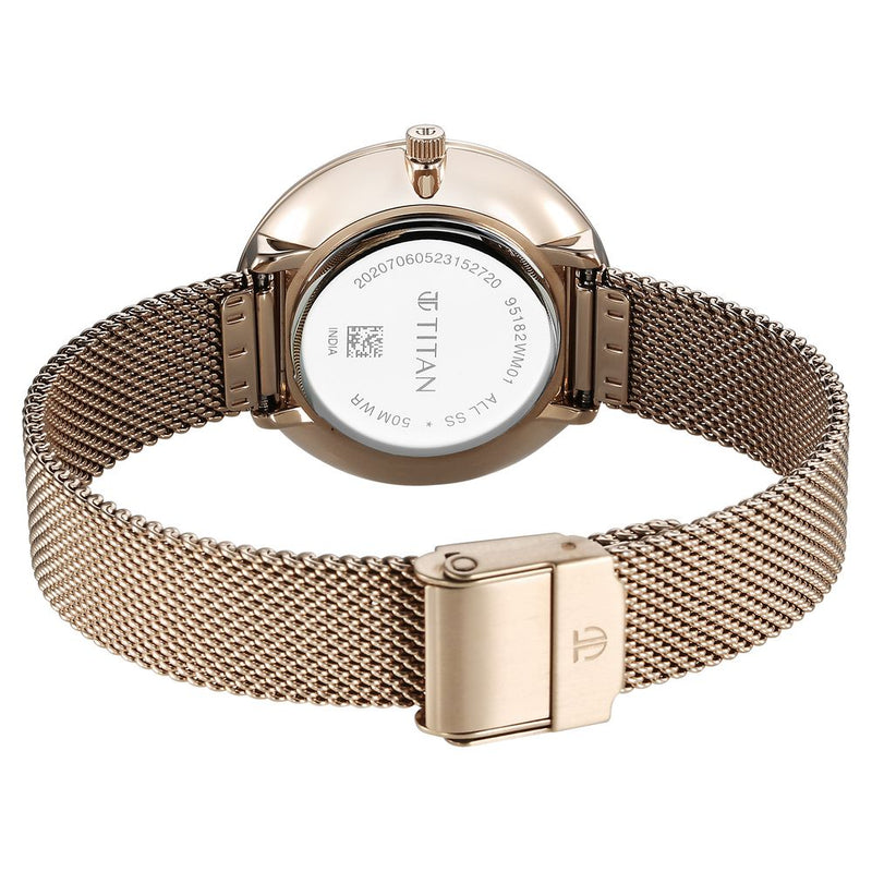 Titan Slimline Quartz Analog Pink Dial Rose Gold Stainless Steel Strap Watch for Women