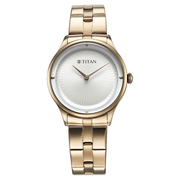 Titan Workwear Quartz Analog White Dial Stainless Steel Strap Watch for Women