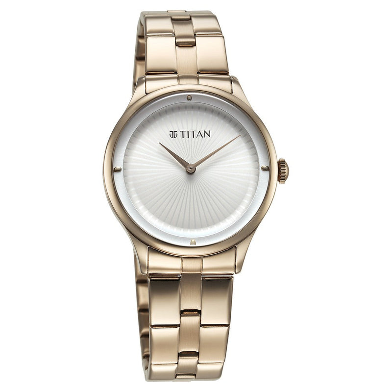 Titan Workwear Quartz Analog White Dial Stainless Steel Strap Watch for Women