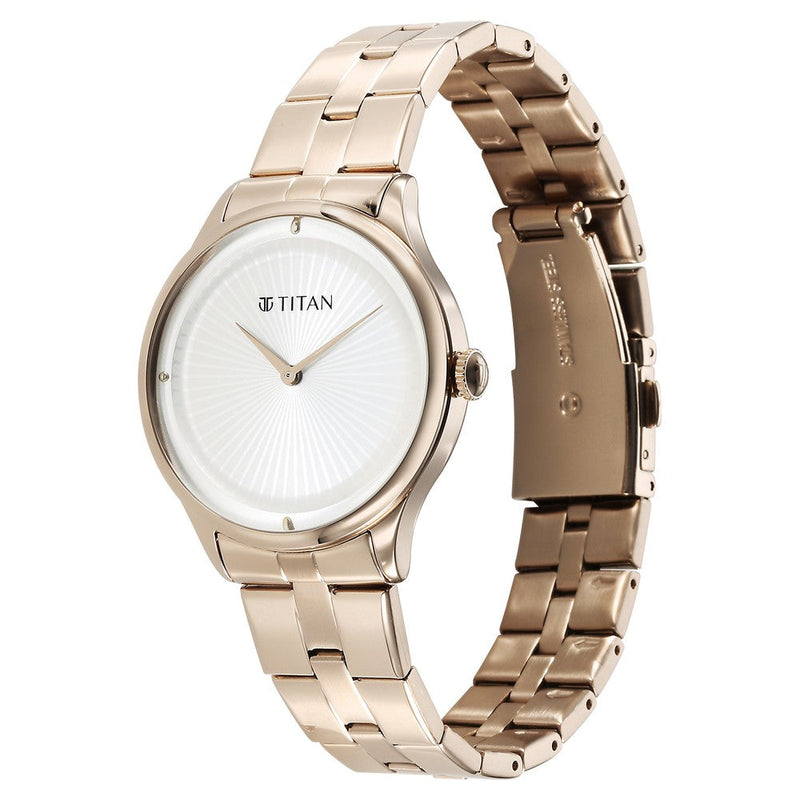 Titan Workwear Quartz Analog White Dial Stainless Steel Strap Watch for Women