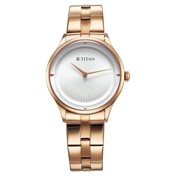 Titan Workwear Quartz Analog White Dial Stainless Steel Strap Watch for Women