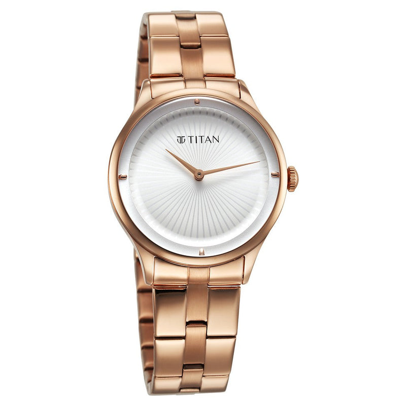 Titan Workwear Quartz Analog White Dial Stainless Steel Strap Watch for Women