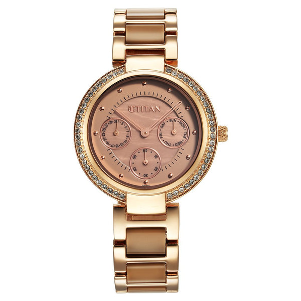 Titan Acetate GlAm Brown Dial Multi Hybrid Strap Watch for Women