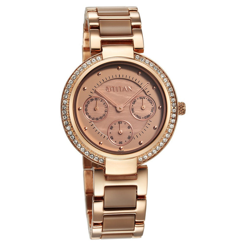 Titan Acetate GlAm Brown Dial Multi Hybrid Strap Watch for Women