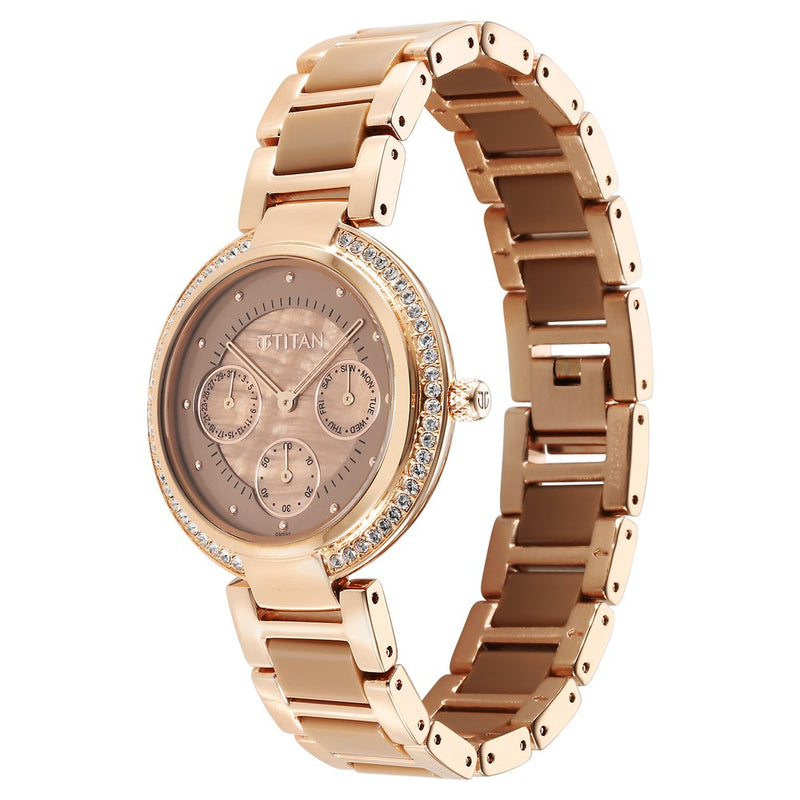 Titan Acetate GlAm Brown Dial Multi Hybrid Strap Watch for Women