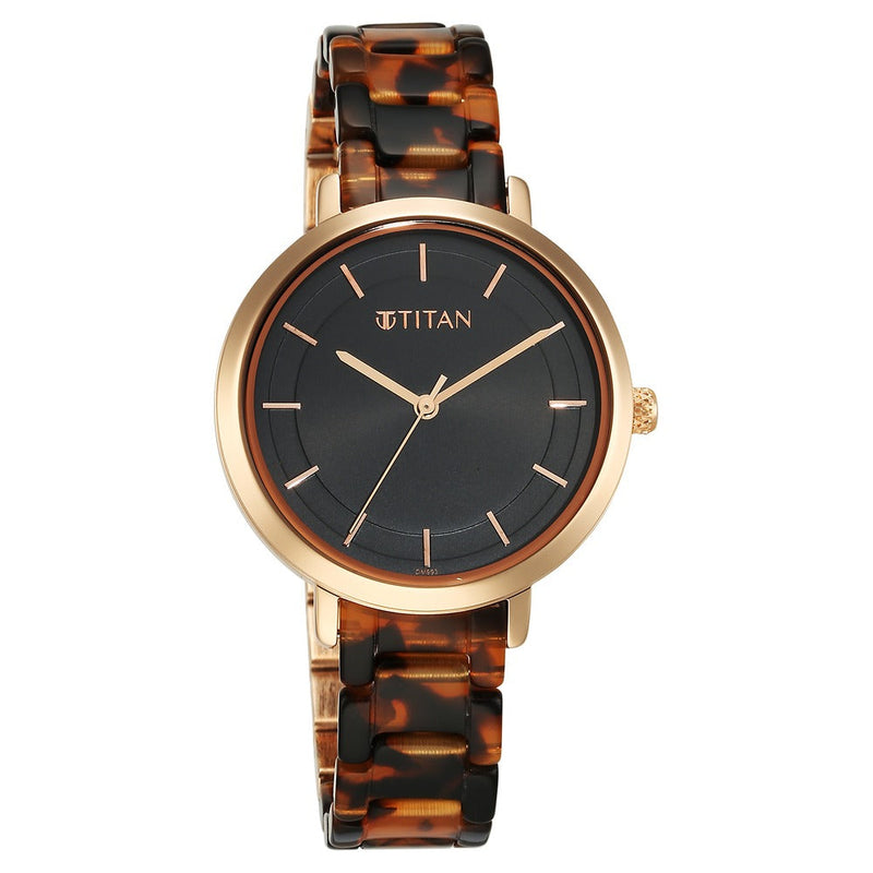 Titan Purple Acetate Quartz Analog Black Dial Brass & Acetate Strap Watch for Women