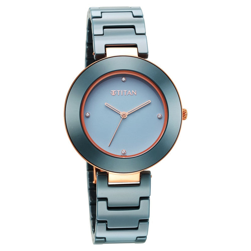 Titan Purple Ceramics Blue Dial Analog Ceramic Strap Watch for Women