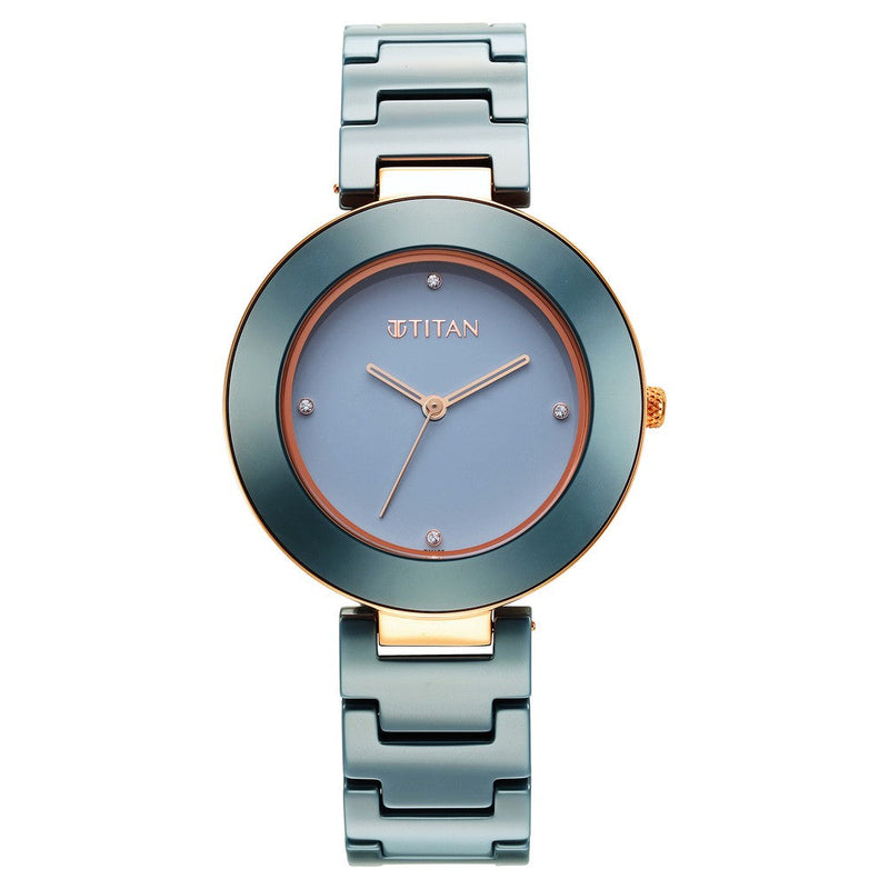 Titan Purple Ceramics Blue Dial Analog Ceramic Strap Watch for Women