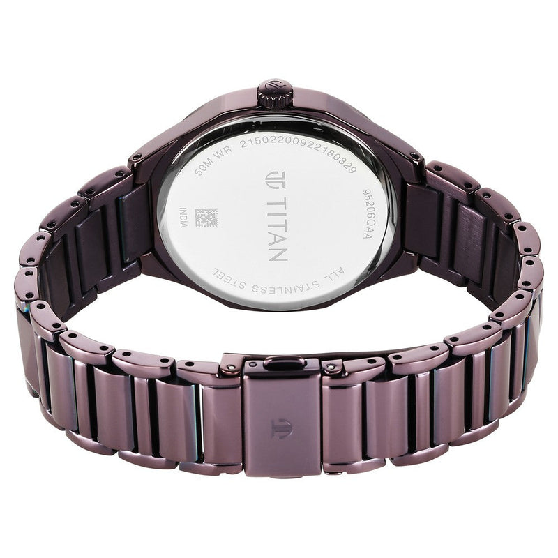 Titan Purple Glitz Analog Quartz Stainless Steel Strap Watch for Women