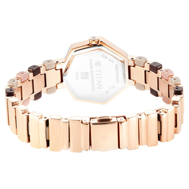 Titan Glitz Rose Gold Dial Analog Metal and Plastic Strap watch for Women