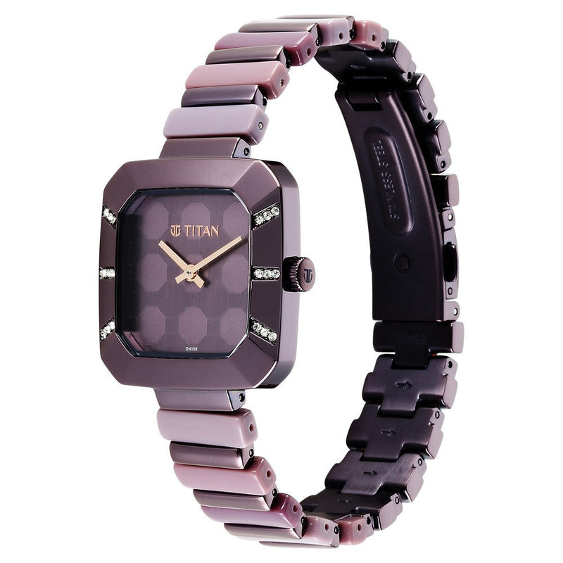 Glitz Purple Dial Metal & Plastic Strap Watch for Women