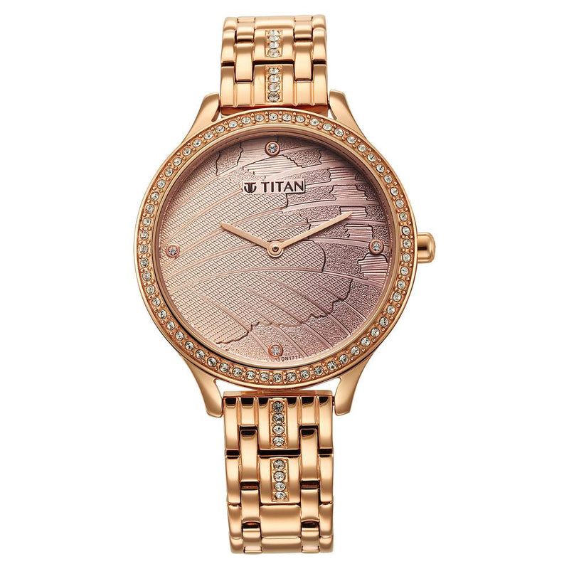 Glitz Rose Gold Dial Stainless Steel Strap Watch for Women