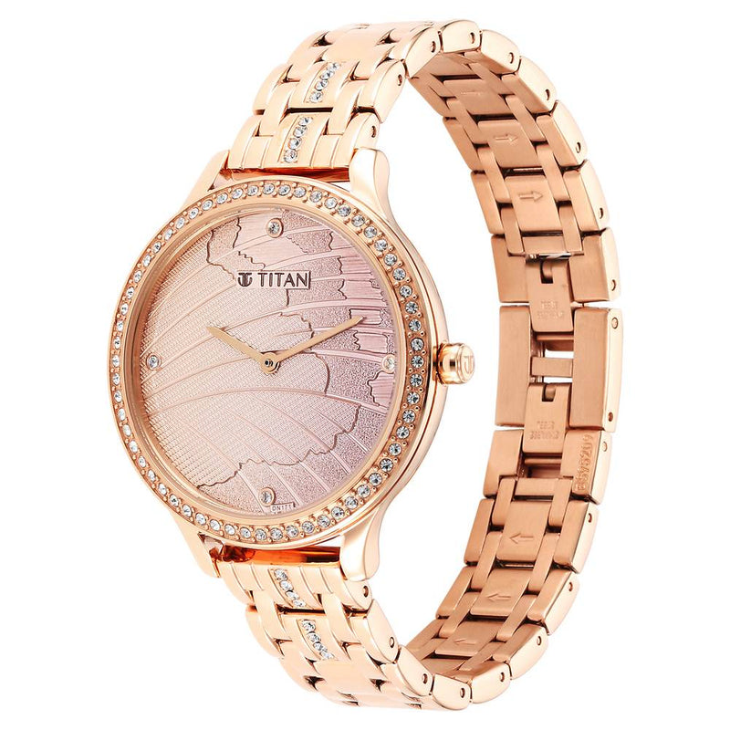 Glitz Rose Gold Dial Stainless Steel Strap Watch for Women