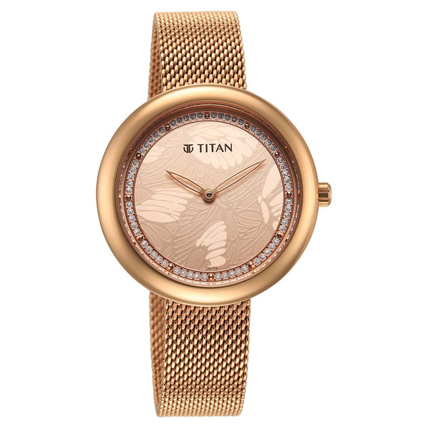 Glitz Rose Gold Dial Stainless Steel Strap Watch for Women