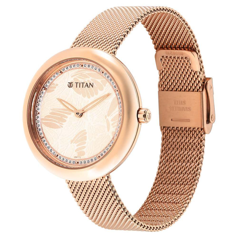 Glitz Rose Gold Dial Stainless Steel Strap Watch for Women