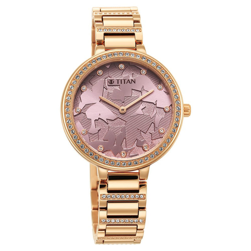 Glitz Rose Gold Dial Stainless Steel Strap Watch for Women