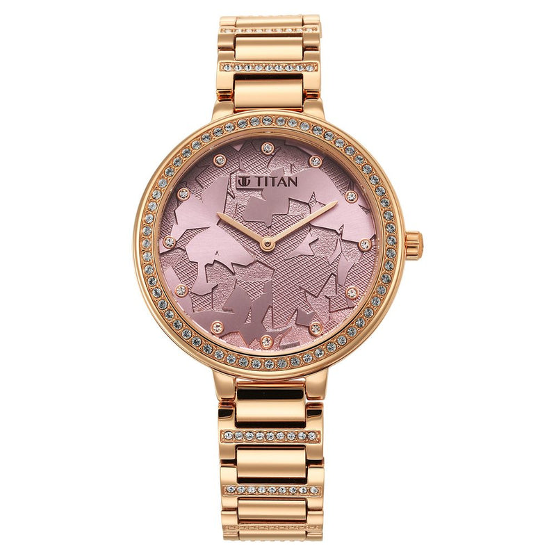 Glitz Rose Gold Dial Stainless Steel Strap Watch for Women