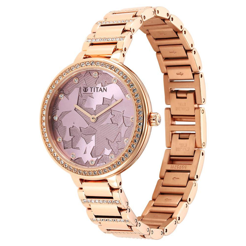 Glitz Rose Gold Dial Stainless Steel Strap Watch for Women