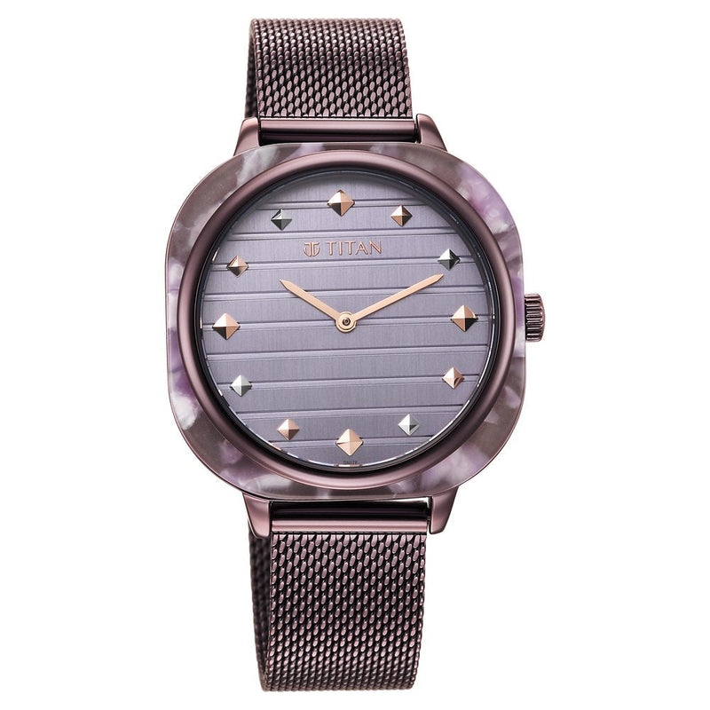 Glitz Purple Dial Stainless Steel Strap Watch for Women