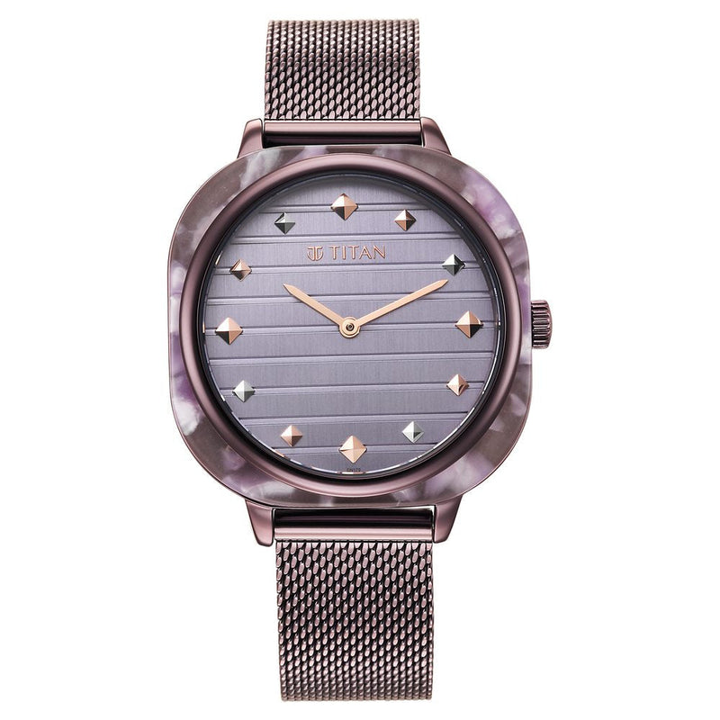 Glitz Purple Dial Stainless Steel Strap Watch for Women