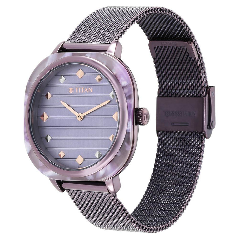 Glitz Purple Dial Stainless Steel Strap Watch for Women