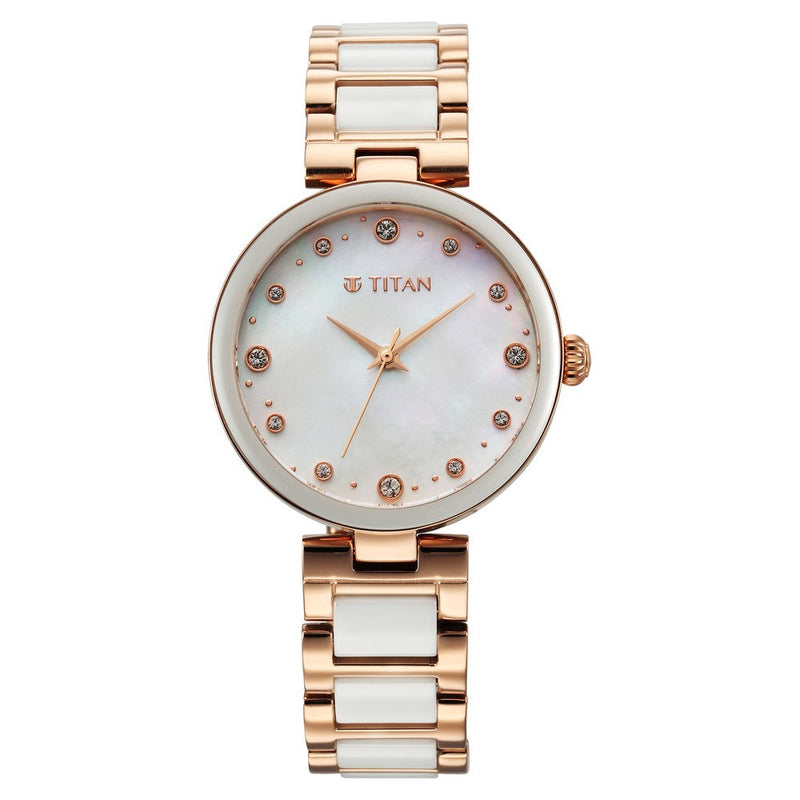 Titan Purple Ceramics Mother Of Pearl Dial Analog Steel and Ceramic Strap watch for Women