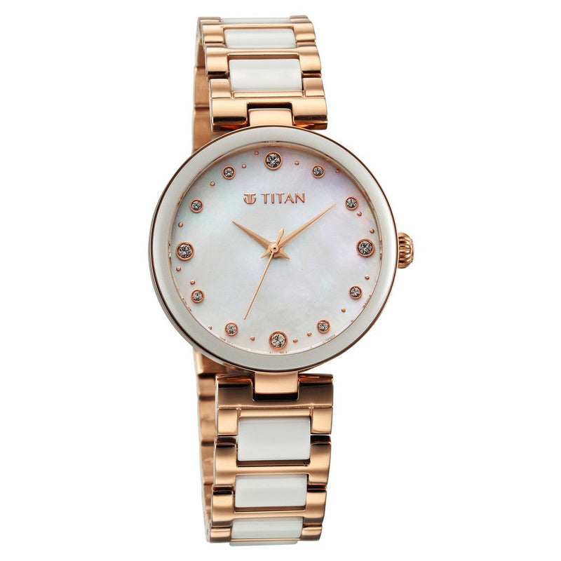 Titan Purple Ceramics Mother Of Pearl Dial Analog Steel and Ceramic Strap watch for Women