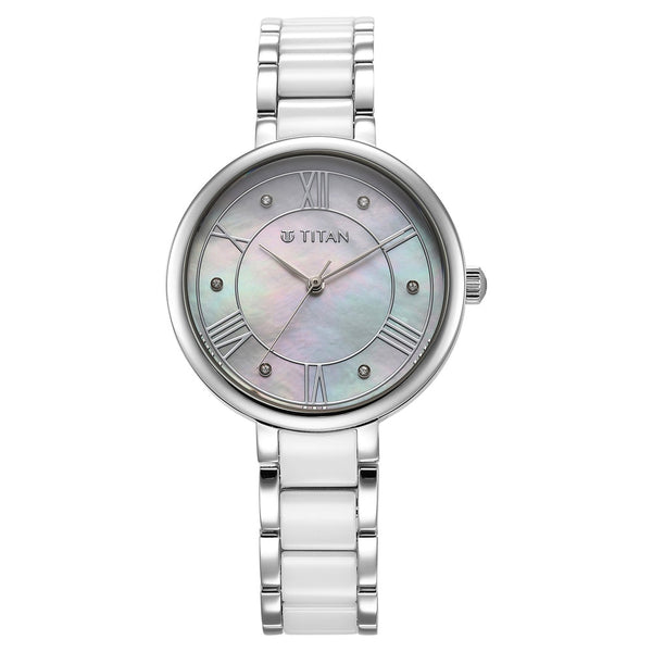 Titan Purple ceramics Quartz Analog Mother Of Pearl Dial Steel & Ceramic Strap Watch for Women