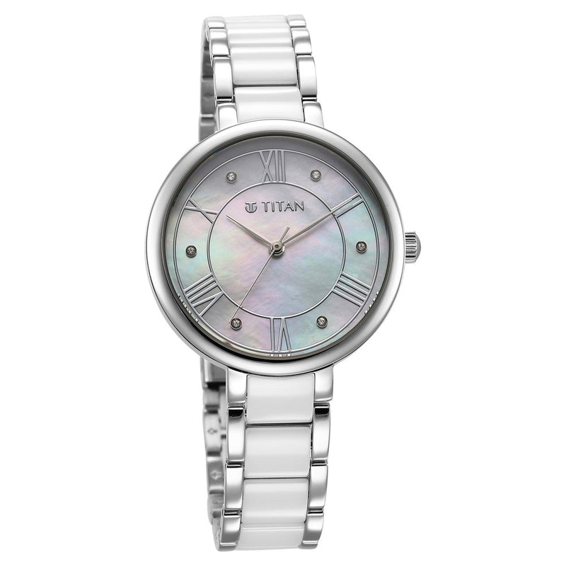 Titan Purple ceramics Quartz Analog Mother Of Pearl Dial Steel & Ceramic Strap Watch for Women