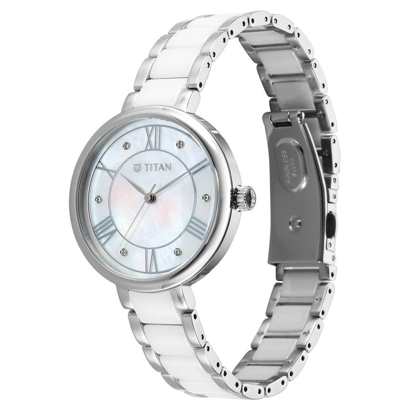 Titan Purple ceramics Quartz Analog Mother Of Pearl Dial Steel & Ceramic Strap Watch for Women