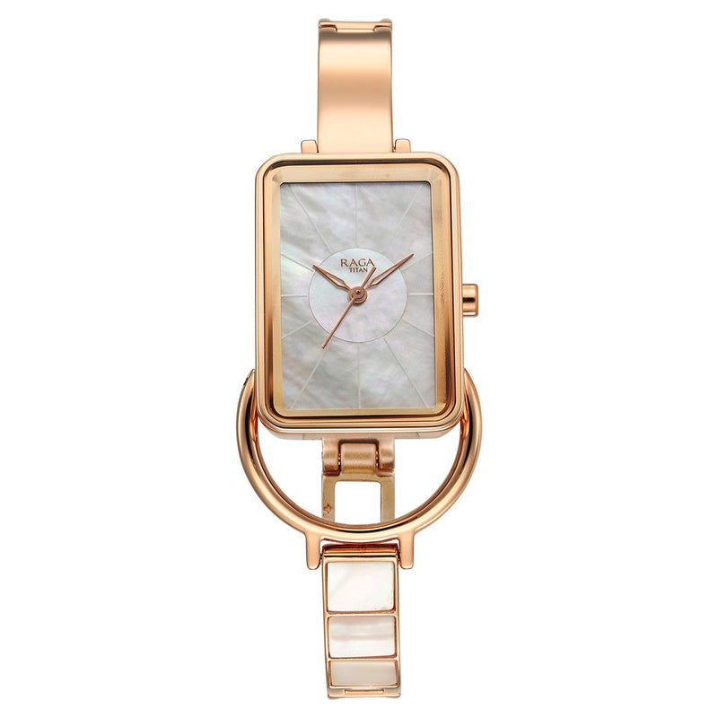 Titan Raga Power Pearls Quartz Analog Mother Of Pearl Dial Metal Strap Watch for Women