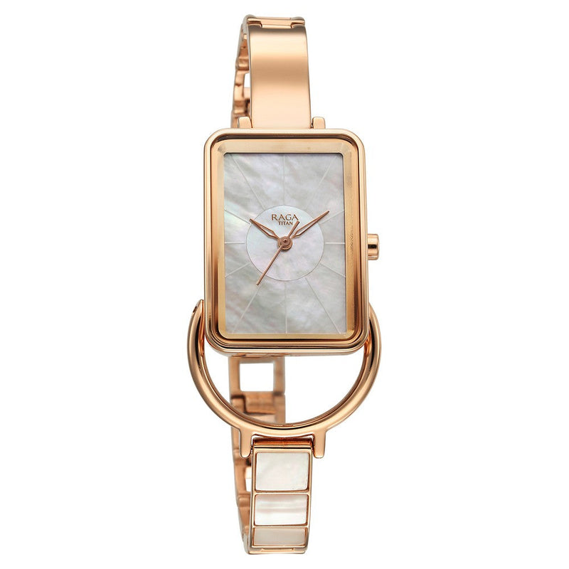 Titan Raga Power Pearls Quartz Analog Mother Of Pearl Dial Metal Strap Watch for Women