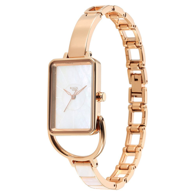 Titan Raga Power Pearls Quartz Analog Mother Of Pearl Dial Metal Strap Watch for Women