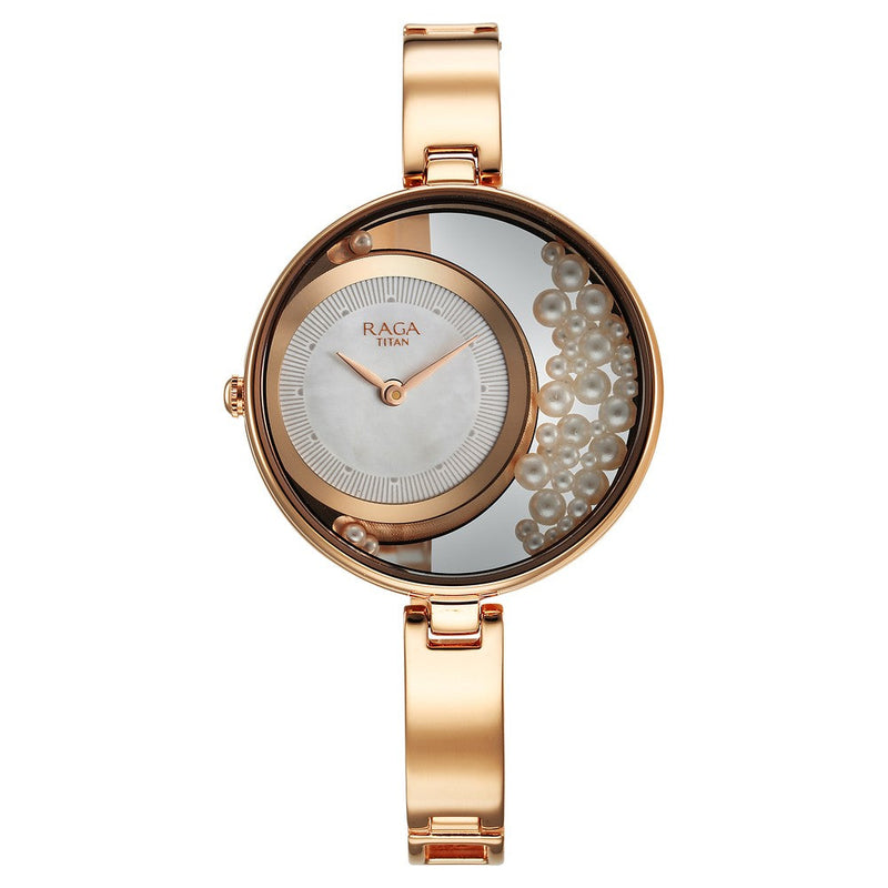 Titan Raga Power Pearls Quartz Analog White Dial with loose pearls Metal Strap Watch for Women