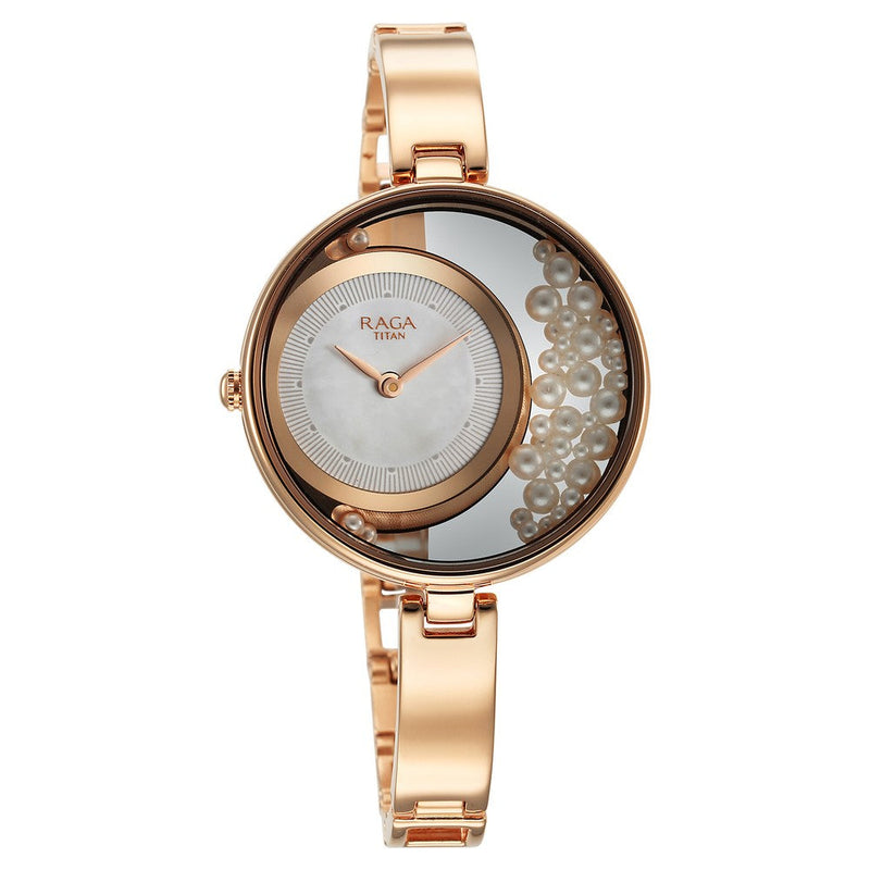 Titan Raga Power Pearls Quartz Analog White Dial with loose pearls Metal Strap Watch for Women