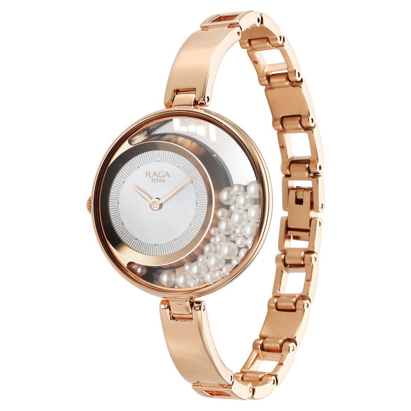 Titan Raga Power Pearls Quartz Analog White Dial with loose pearls Metal Strap Watch for Women