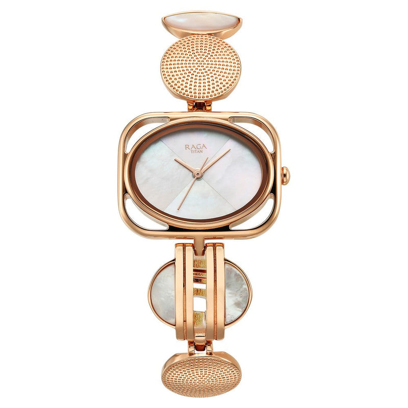 Titan Raga Power Pearls Quartz Analog Mother Of Pearl Dial Metal Strap Watch for Women