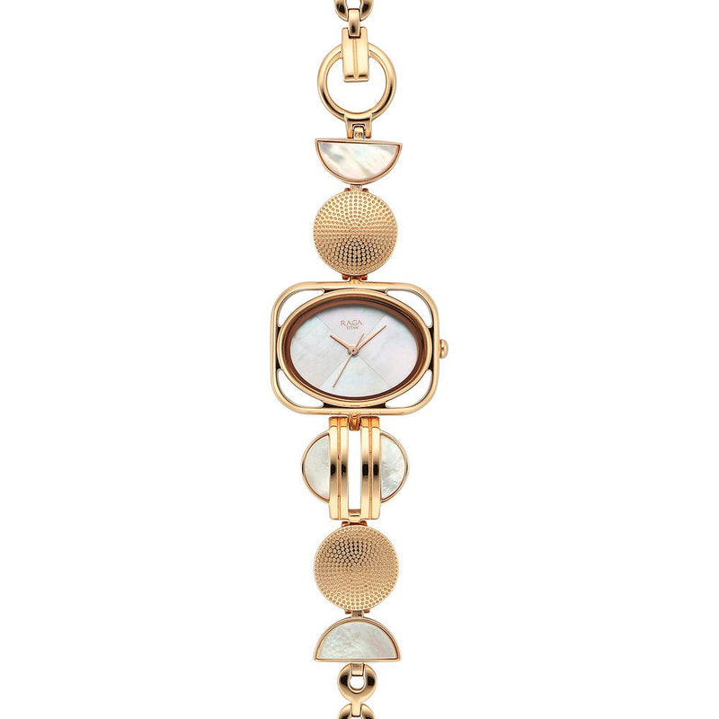 Titan Raga Power Pearls Quartz Analog Mother Of Pearl Dial Metal Strap Watch for Women