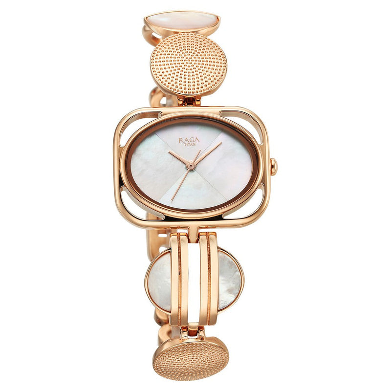 Titan Raga Power Pearls Quartz Analog Mother Of Pearl Dial Metal Strap Watch for Women